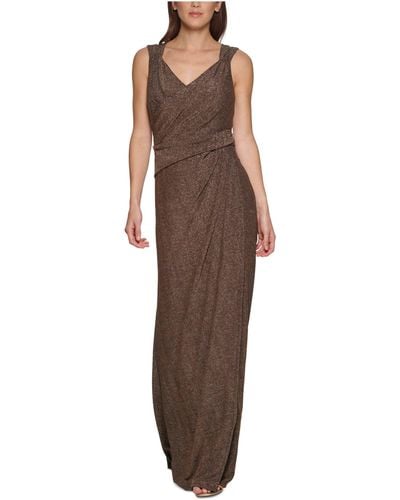 DKNY All Over Metallic Knit Sleeveless Dress - Brown