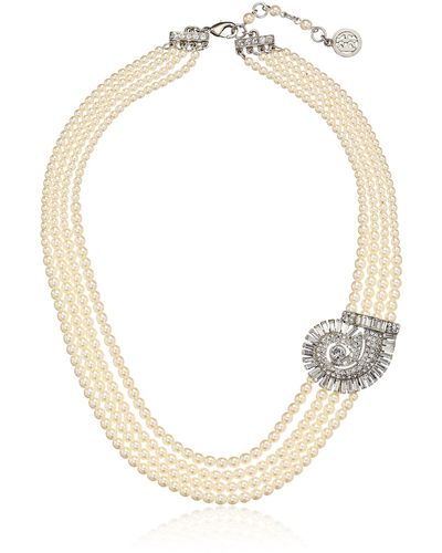 Ben-Amun "pearl And Crystal" Multi-row Pearl Necklace With Swarovski-accented Brooch - Natural