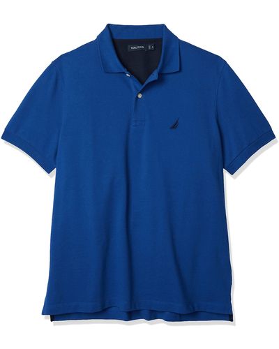 Nautica Short Sleeve Solid Cotton Pique Polo Shirt - Blue