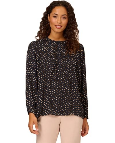 Adrianna Papell Pintuck Button Down Blouse - Black