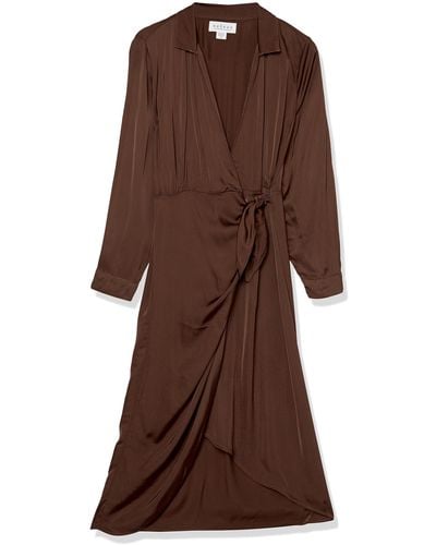 Velvet By Graham & Spencer Jovie Long Sleeve Collared Midi Dress - Brown
