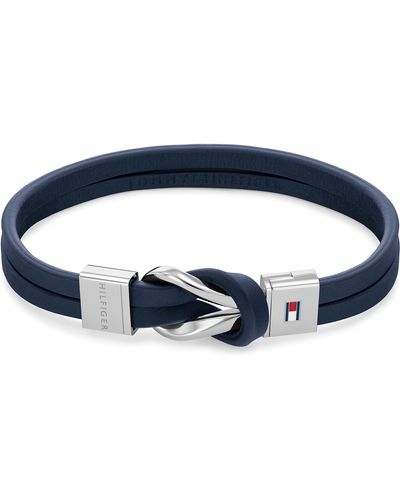 Tommy Hilfiger Jewelry Stainlees Steel And Navy Leather Bracelet - Blue