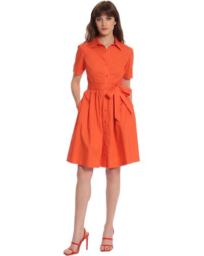 Donna Morgan Short Sleeve Collar Neck Above Knee Dress With Front Placket - Multicolor