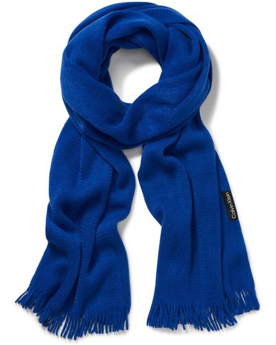 Calvin Klein Warm Fringe Cold Weather Scarf - Blue