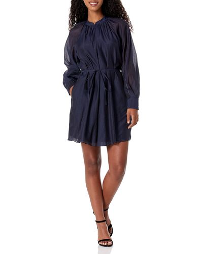 Rebecca Taylor Long Sleeve Silk Cotton Dress - Blue
