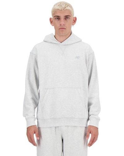 New Balance Athletics French Terry Hoodie In Gray Cotton Fleece - White