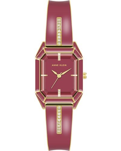 Anne Klein Premium Crystal Accented Bangle Watch - Red