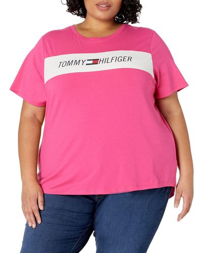 Tommy Hilfiger Plus Short Sleeve Crew Neck Logo T-shirt - Pink