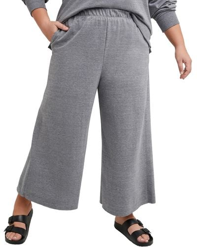 Hanes Originals French Terry Wide Leg Crop Pants With Pockets - Gray