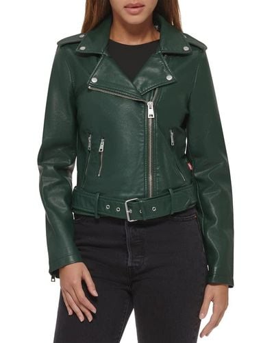 Levi's Faux Leather Belted Motorcycle Jacket - Green