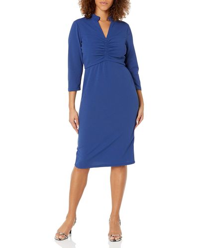 Donna Morgan V-neck Shirred Yoke Sheath Dress - Blue