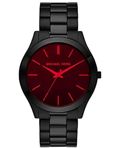 Michael Kors Slim Runway Black Stainless Steel Bracelet Watch - Red