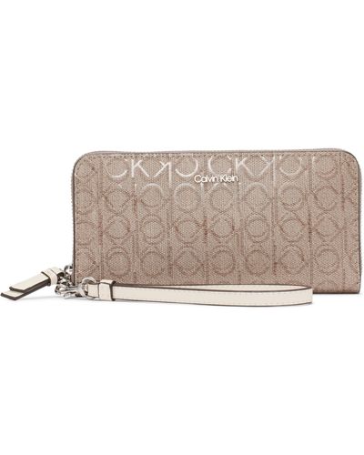 Calvin Klein Key Item Saffiano Continental Zip Around Wallet With Wristlet Strap - Gray