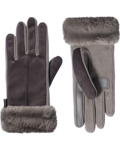Isotoner 's Recycled Microsuede Gloves With Fur Cuff - Gray