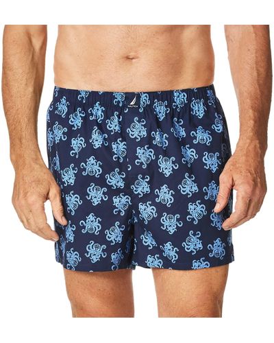 Nautica Mens Classic Cotton Woven Boxer Shorts - Blue