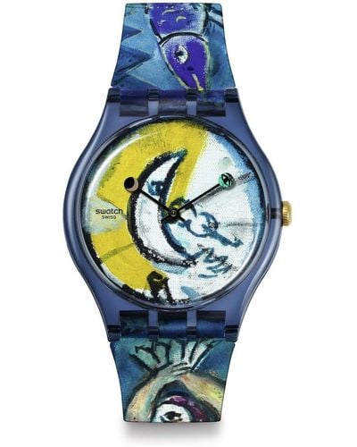 Swatch Casual Bioceramic Watch Blue Art Journey Chagall's Blue Circus