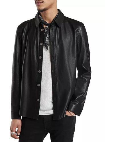 John Varvatos Travis Leather Shirt Jacket - Black