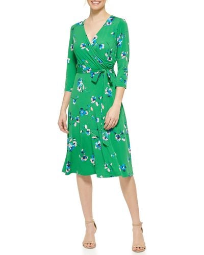 Eliza J Elbow Sleeve V-neck Midi Dress - Green