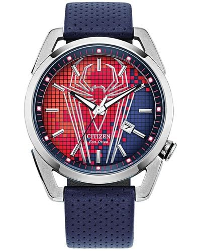 Citizen Eco-drive Marvel Spider Watch In Stainless Steel With Blue Polyurethane Strap