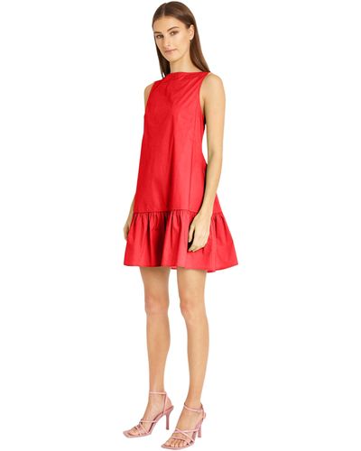 Donna Morgan Versatile High Neck Swing Body Ruffle Summer Dresses For - Red