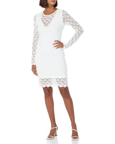 Guess Long Sleeve Gila Diamond Pointelle Dress - White