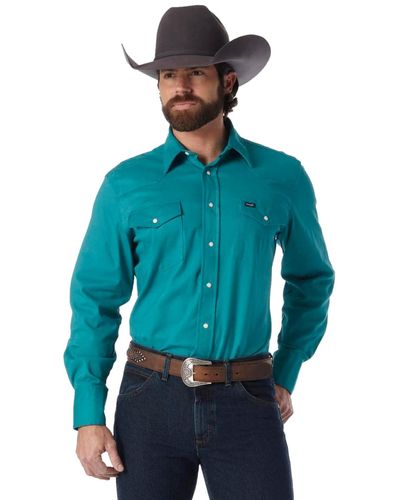 Wrangler Premium Button Down Shirts - Blue