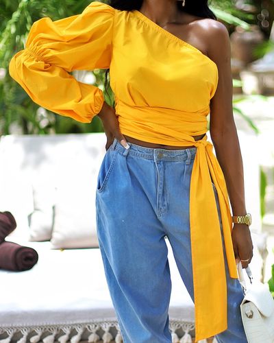 The Drop Go One Shoulder Long Sleeve Top By @thejenniejenkins - Yellow