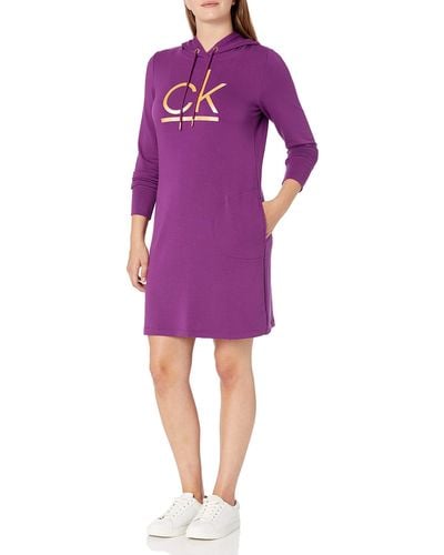 Calvin Klein Long Sleeve Hoodie Dress - Purple
