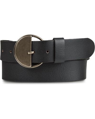 Lucky Brand Half Circle Leather Statement Buckle Belt In Black