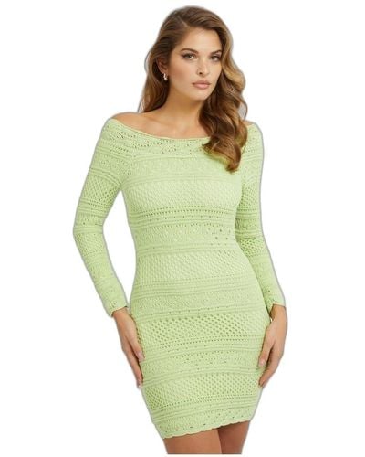 Guess Long Sleeve Open Back Crochet Amelie Dress - Green