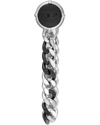 DIESEL Silver And Black Stainless Steel Chain Stud Earring - White