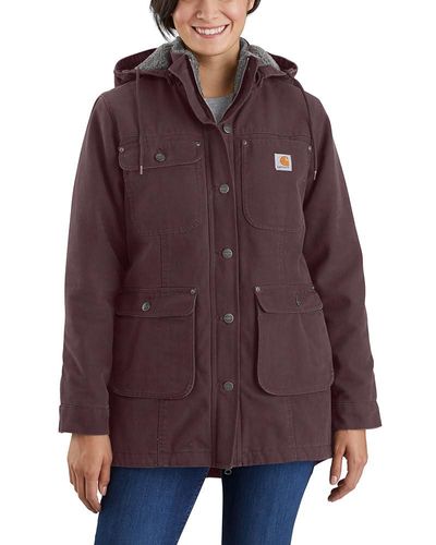 Carhartt Plus Size Loose Fit Washed Duck Coat - Purple