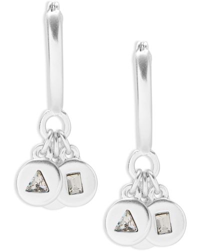 Lucky Brand Pave Charm Hoop Earring,silver,one Size - White