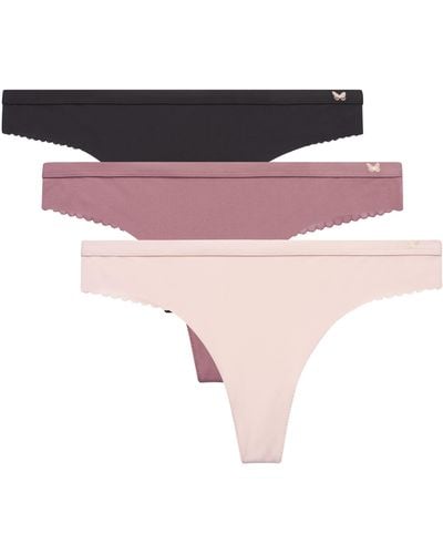 Jessica Simpson 3 Pack Microfiber Lace Thong - Pink