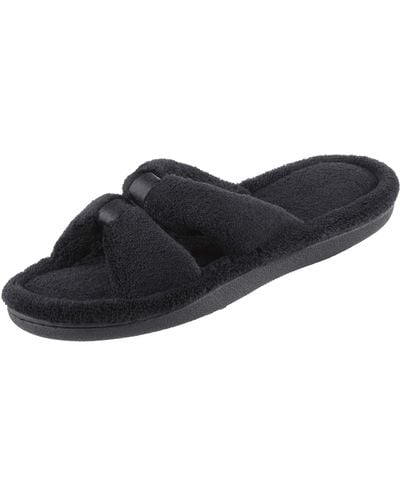 Isotoner Womens Microterry Satin X-slide Slippers - Black