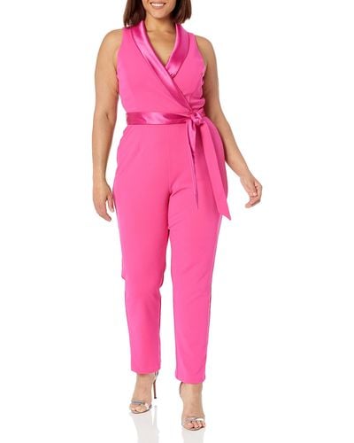 Adrianna Papell Knit Crepe Tuxedo Jumpsuit - Pink