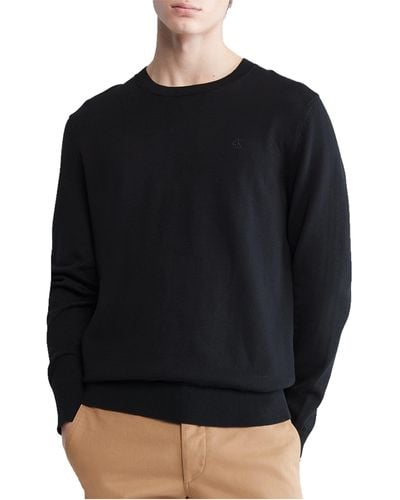 Calvin Klein Smooth Cotton Monogram Logo Sweater - Black