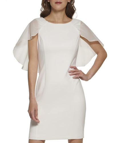DKNY Short Sleeve Combo Cape Dress - White