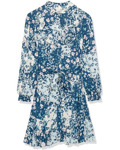 Shoshanna Petra Long-sleeve Flounce Hem Mini Dress - Blue