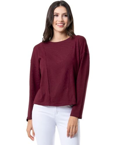 Lee Jeans Crew Neck Cropped Waffle Knit Pullover Top - Red