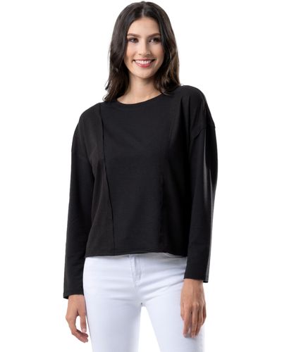 Lee Jeans Crew Neck Cropped Waffle Knit Pullover Top - Black