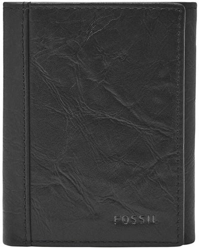 Fossil Neel Leather Trifold With Id Window Wallet - Black
