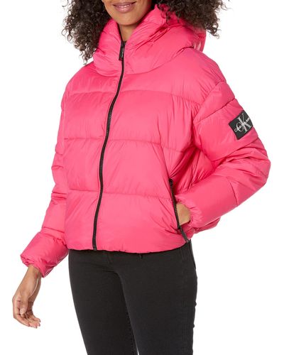 Calvin Klein Hooded Boxy Puffer Jacket - Pink