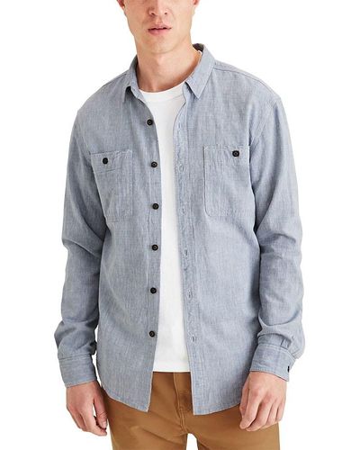 Dockers Regular Fit Long Sleeve Two Pocket Work Shirt - Blue