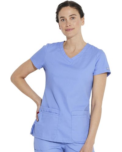 Dickies Cherokee Womens Signature Jr. Fit V-neck Top Medical Scrubs Shirts - Blue