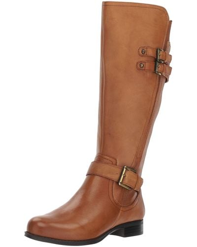 Naturalizer S Jessie Knee High Buckle Detail Riding Boots Banana Bread Brown Leather Wide Calf 6 M