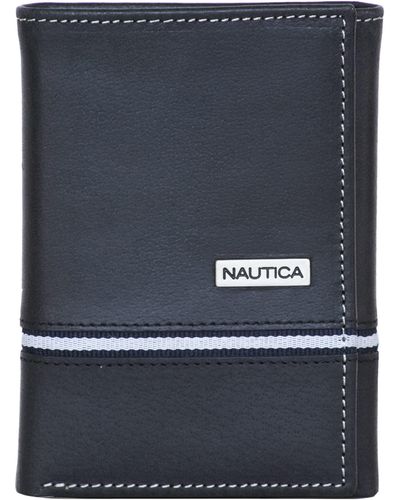 Nautica Trifold Leather Wallet With 6 Slots - Blue