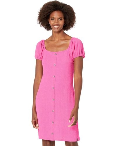 Tommy Hilfiger Square Neck Puff Sleeve Dress - Pink