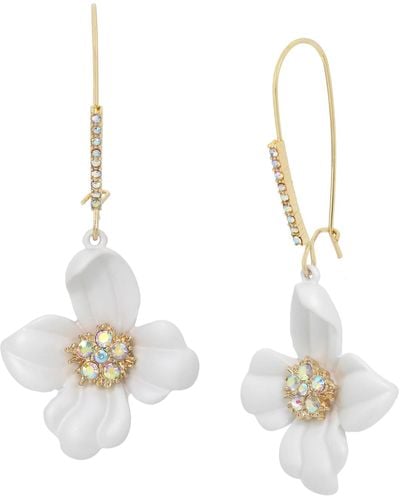 Betsey Johnson S Flower Dangle Earrings - White
