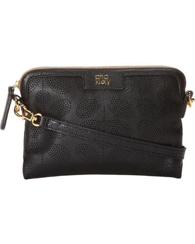 Orla Kiely Sixties Stem Punched Leather Cross Body,black,one Size